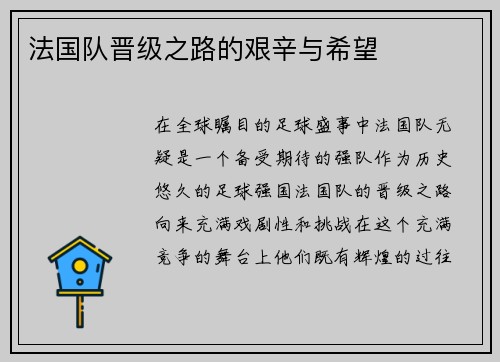 法国队晋级之路的艰辛与希望