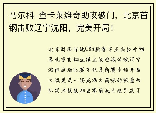 马尔科-查卡莱维奇助攻破门，北京首钢击败辽宁沈阳，完美开局！