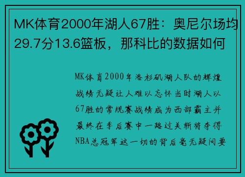 MK体育2000年湖人67胜：奥尼尔场均29.7分13.6篮板，那科比的数据如何？ - 副本